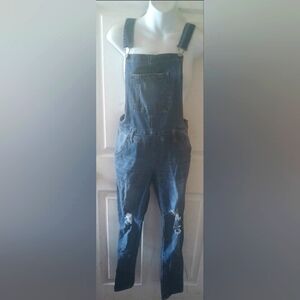 Wallflower - Women's Blue Denim Skinny Leg Distressed Overalls. Size Small